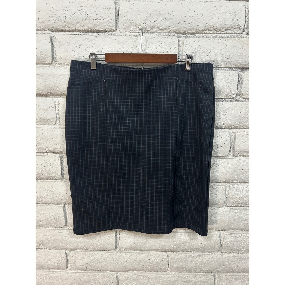 89th + Madison Navy Blue Plaid Pencil Skirt XL Windowpane Career Workwear